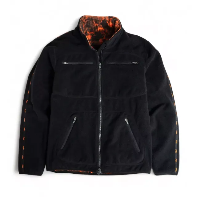 P4H Elite Vendbar laminert fleecejakke herre - Sort/ orange camo